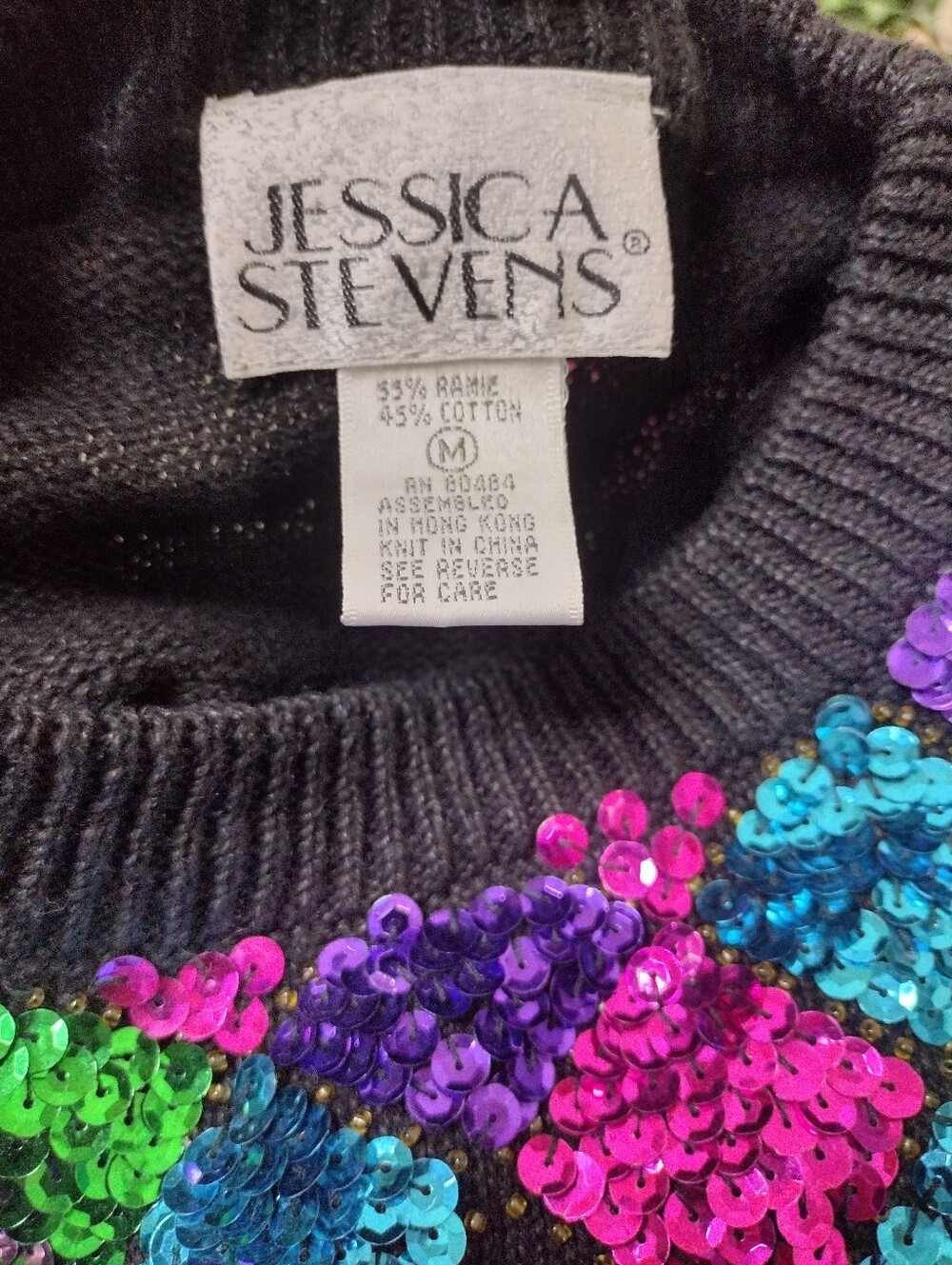 Vintage 1980's Jessica Stevens Black Raime Sequin Embellished Crewneck Sweater - Picture 6 of 8